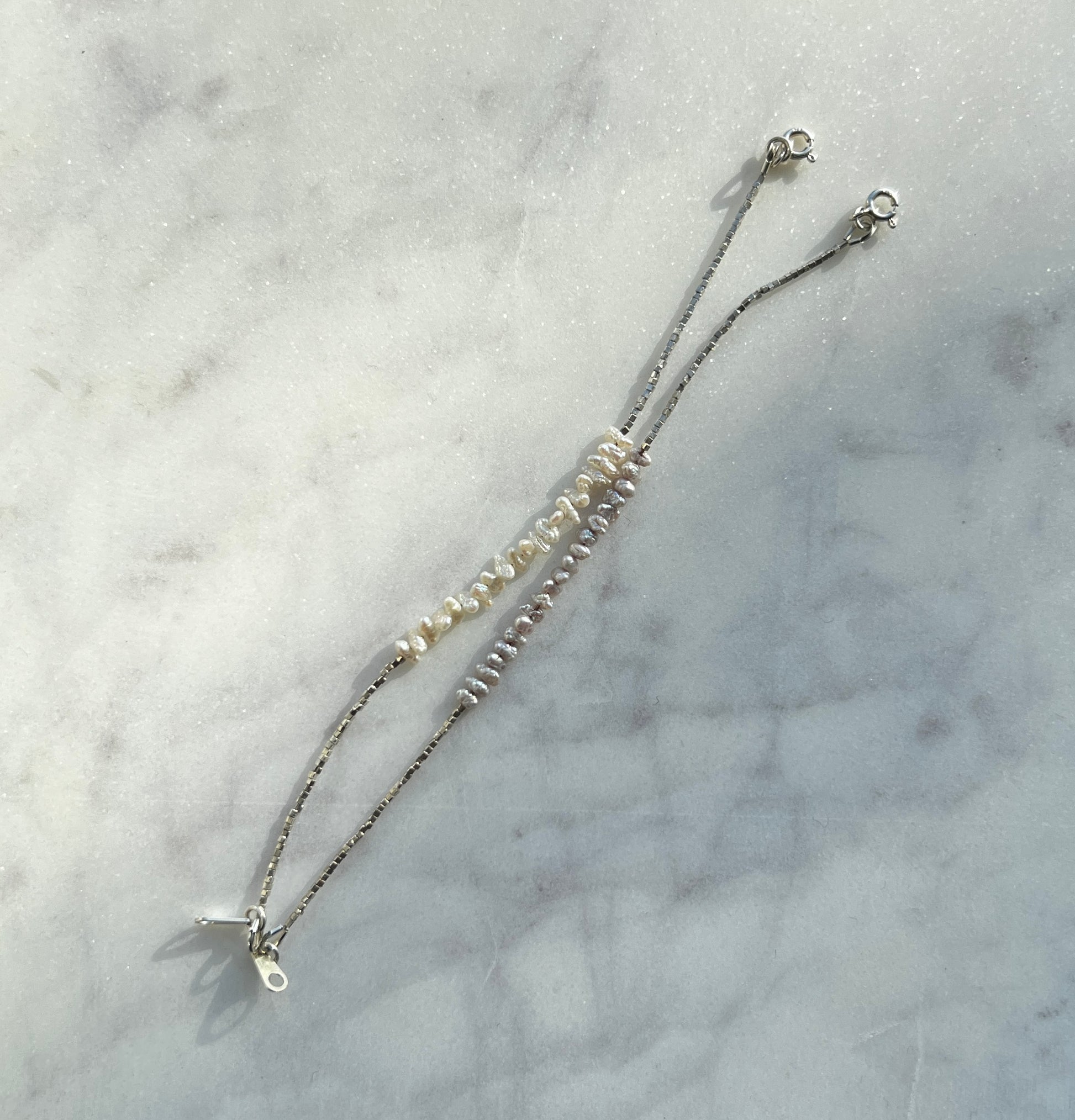 Sterling and fine silver with white freshwater pearl bracelet