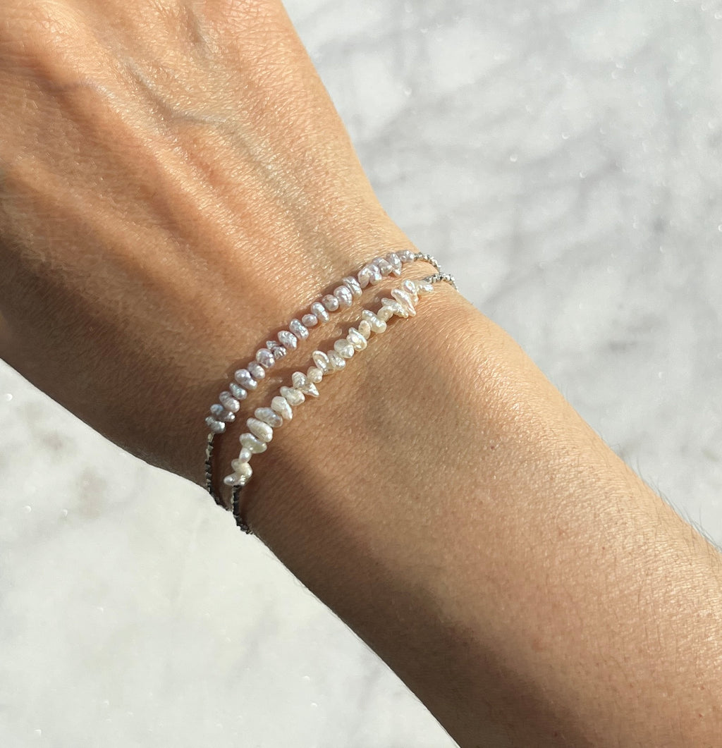 Sterling and fine silver with white freshwater pearl bracelet