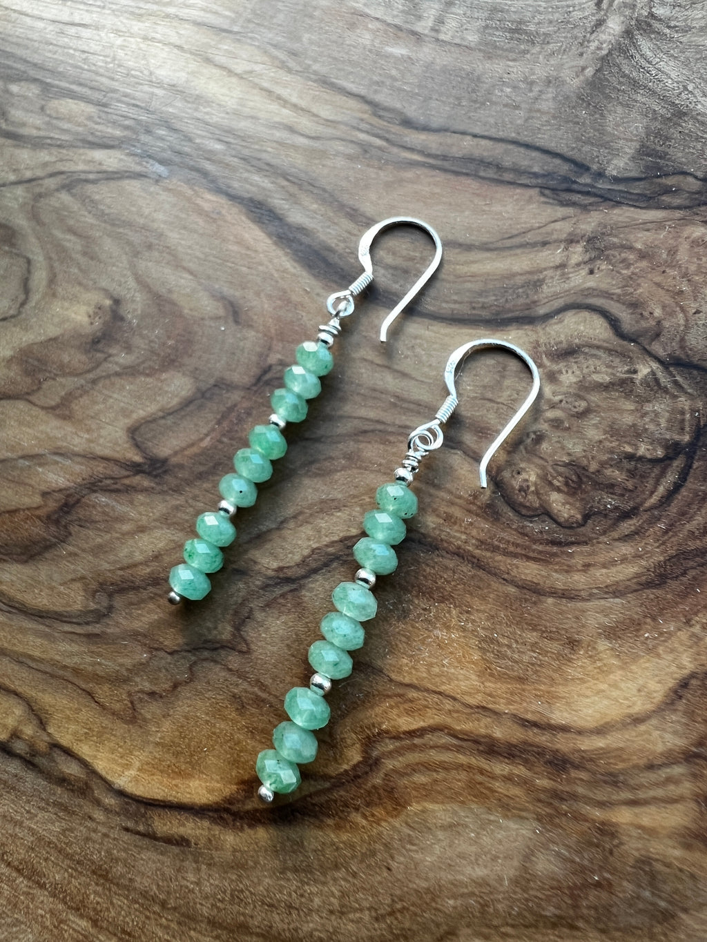 Faceted green aventurine gemstone with sterling silver earring