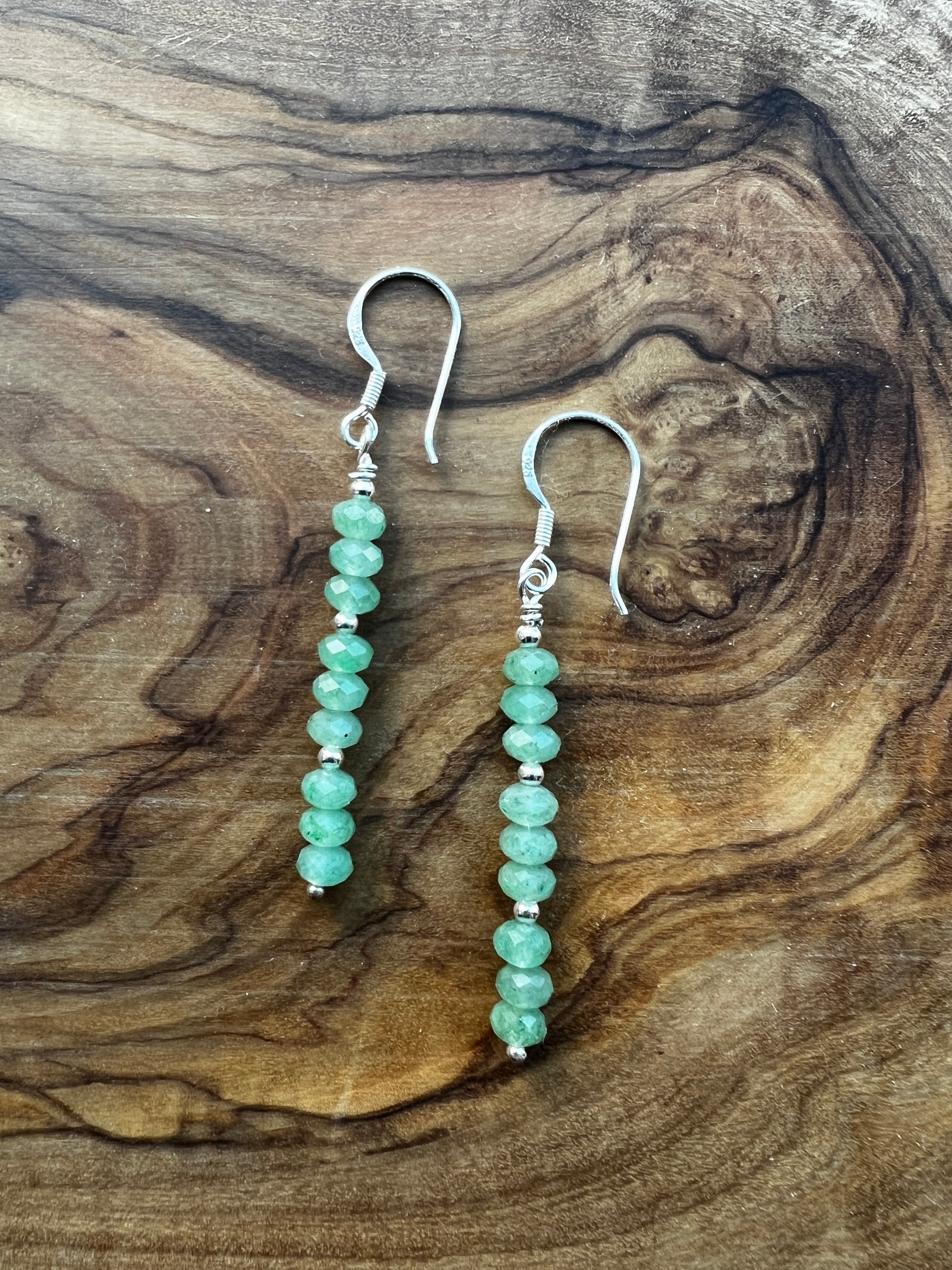 Faceted green aventurine gemstone with sterling silver earring