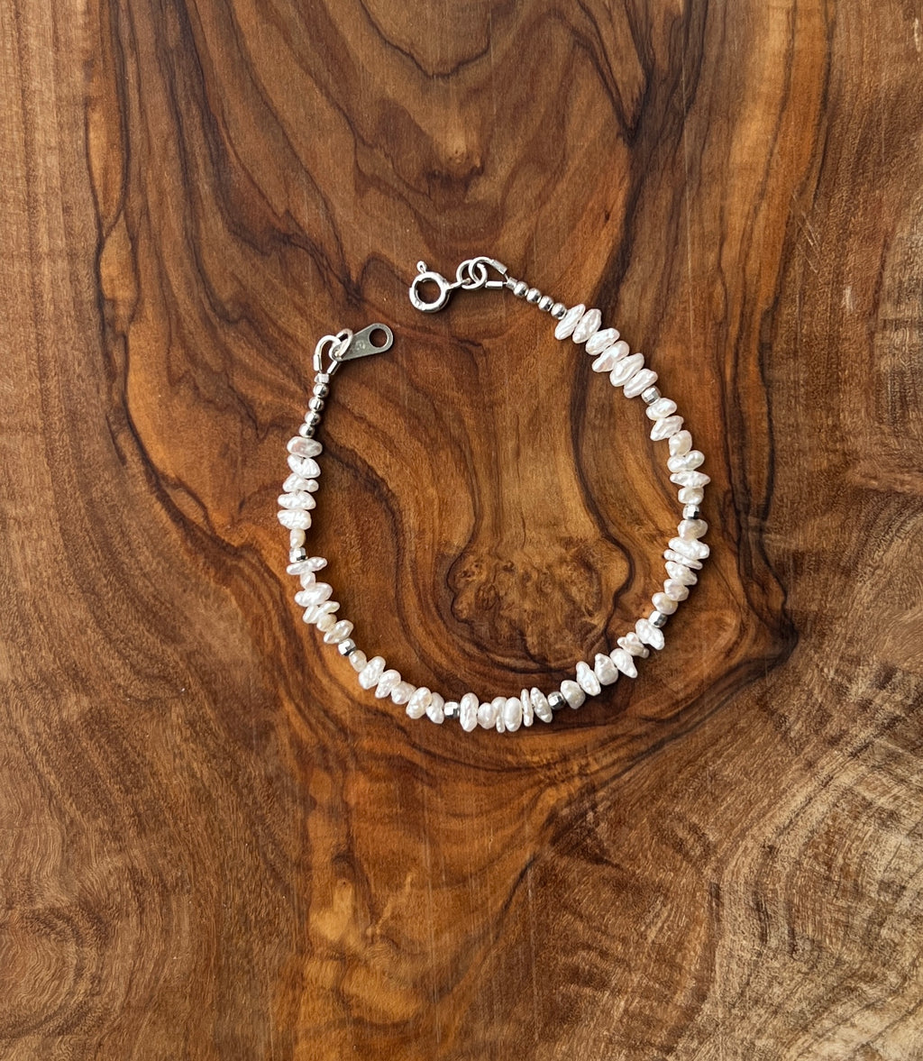 Sterling silver and white freshwater pearl bracelet
