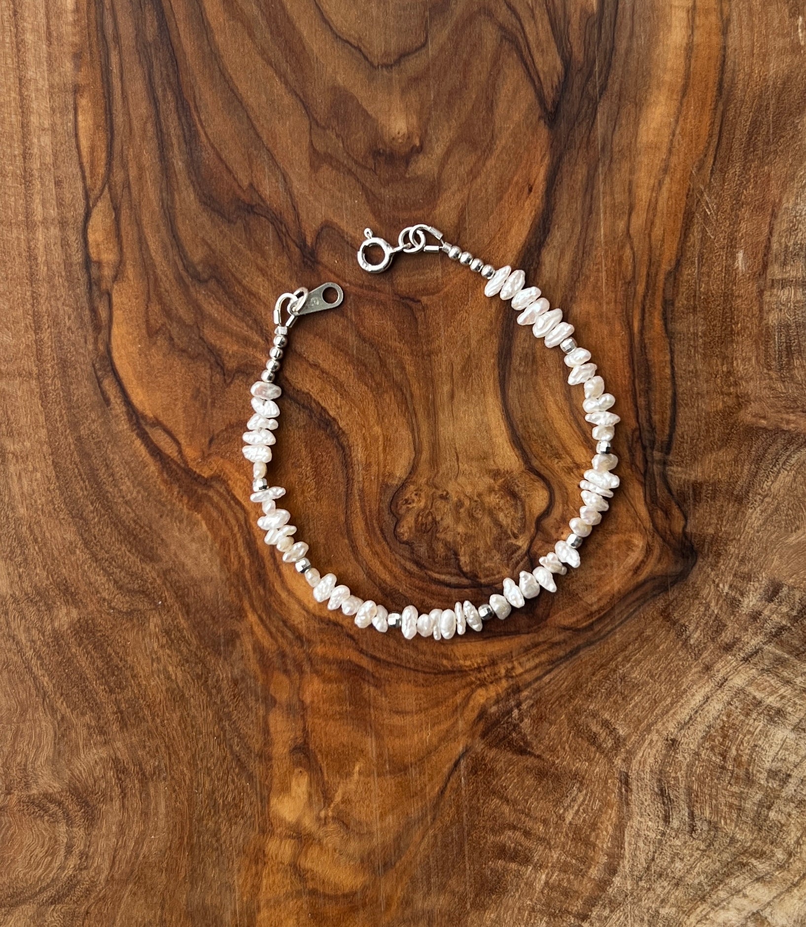 Sterling silver and white freshwater pearl bracelet