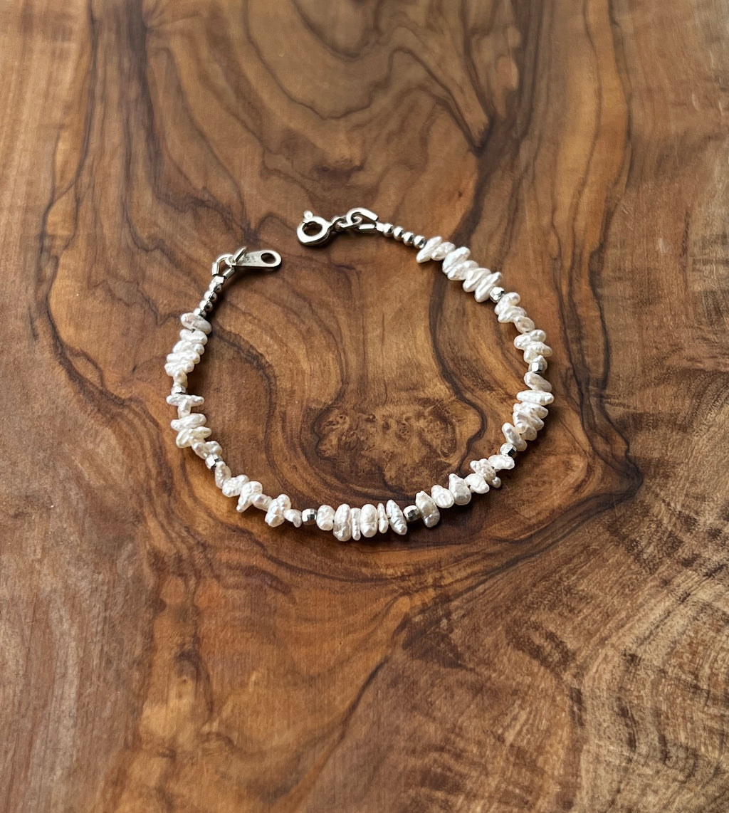 Sterling silver and white freshwater pearl bracelet