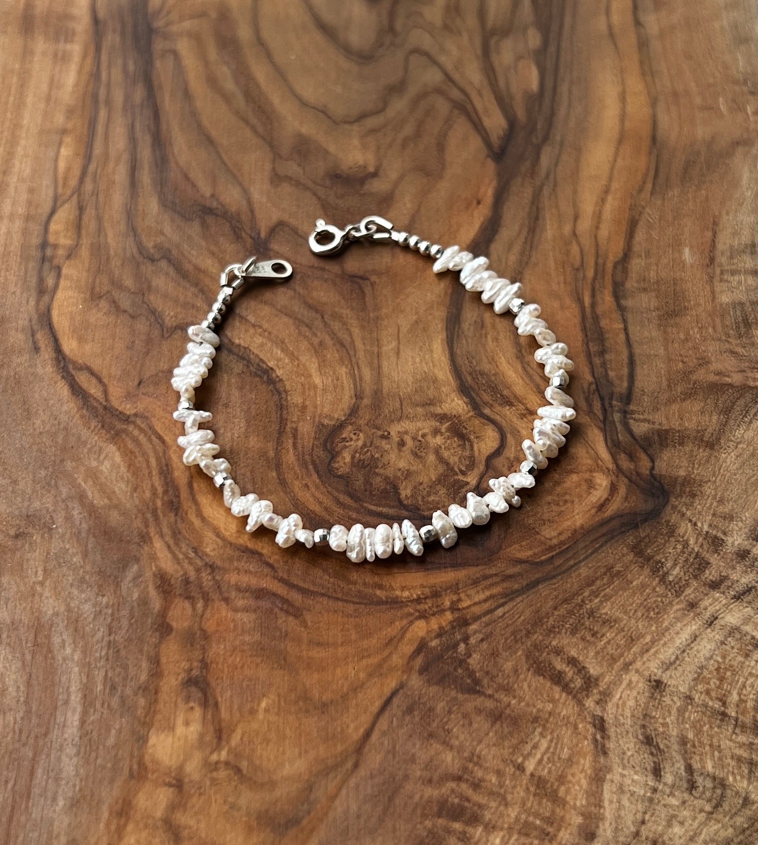 Sterling silver and white freshwater pearl bracelet