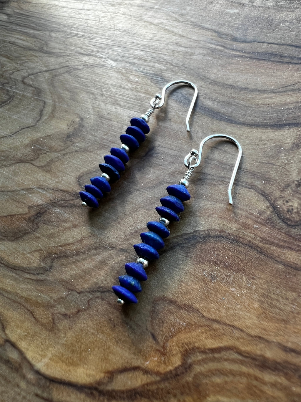Blue Lapis lazuli gemstone with sterling silver dangle earring