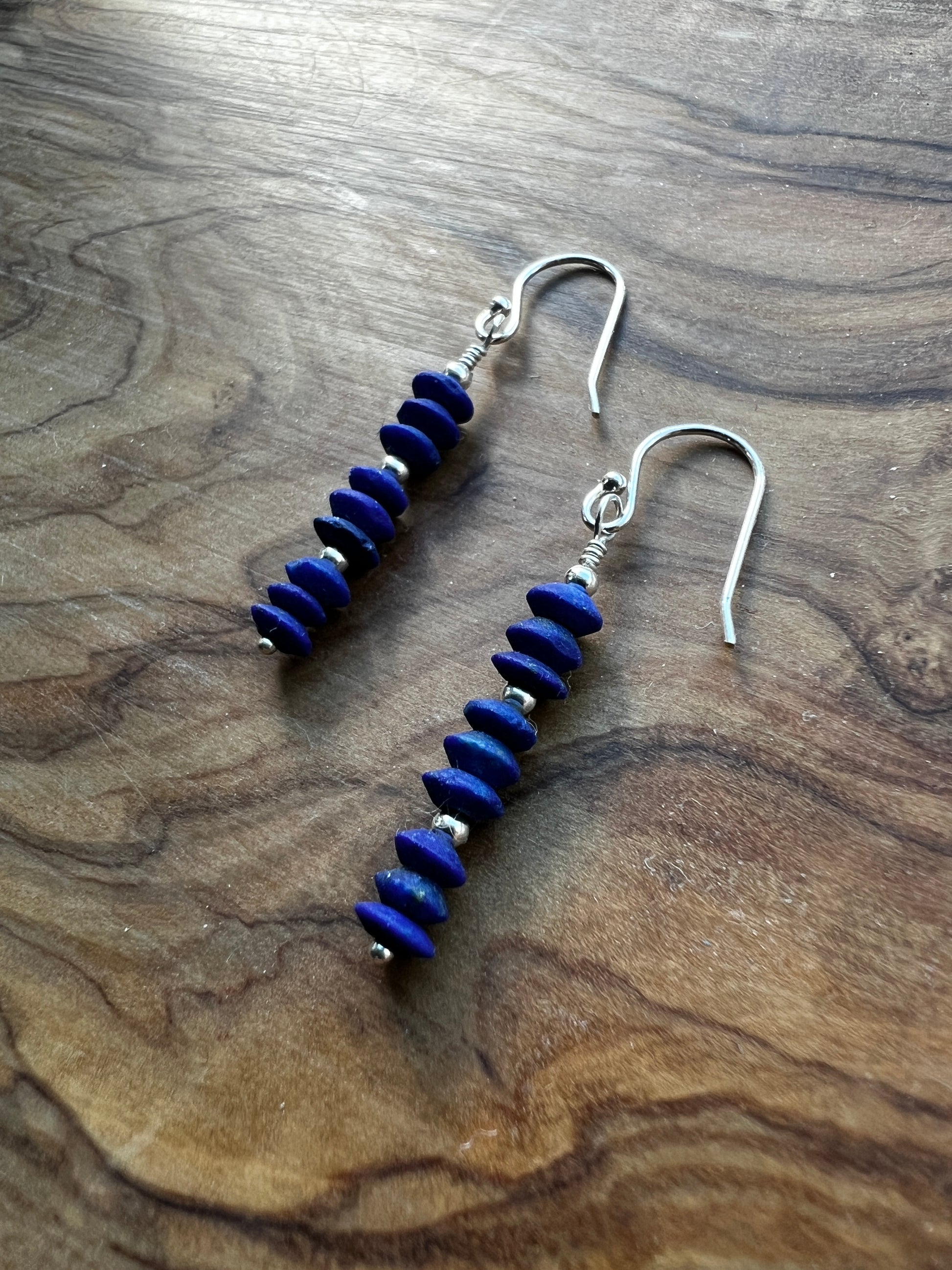 Blue Lapis lazuli gemstone with sterling silver dangle earring