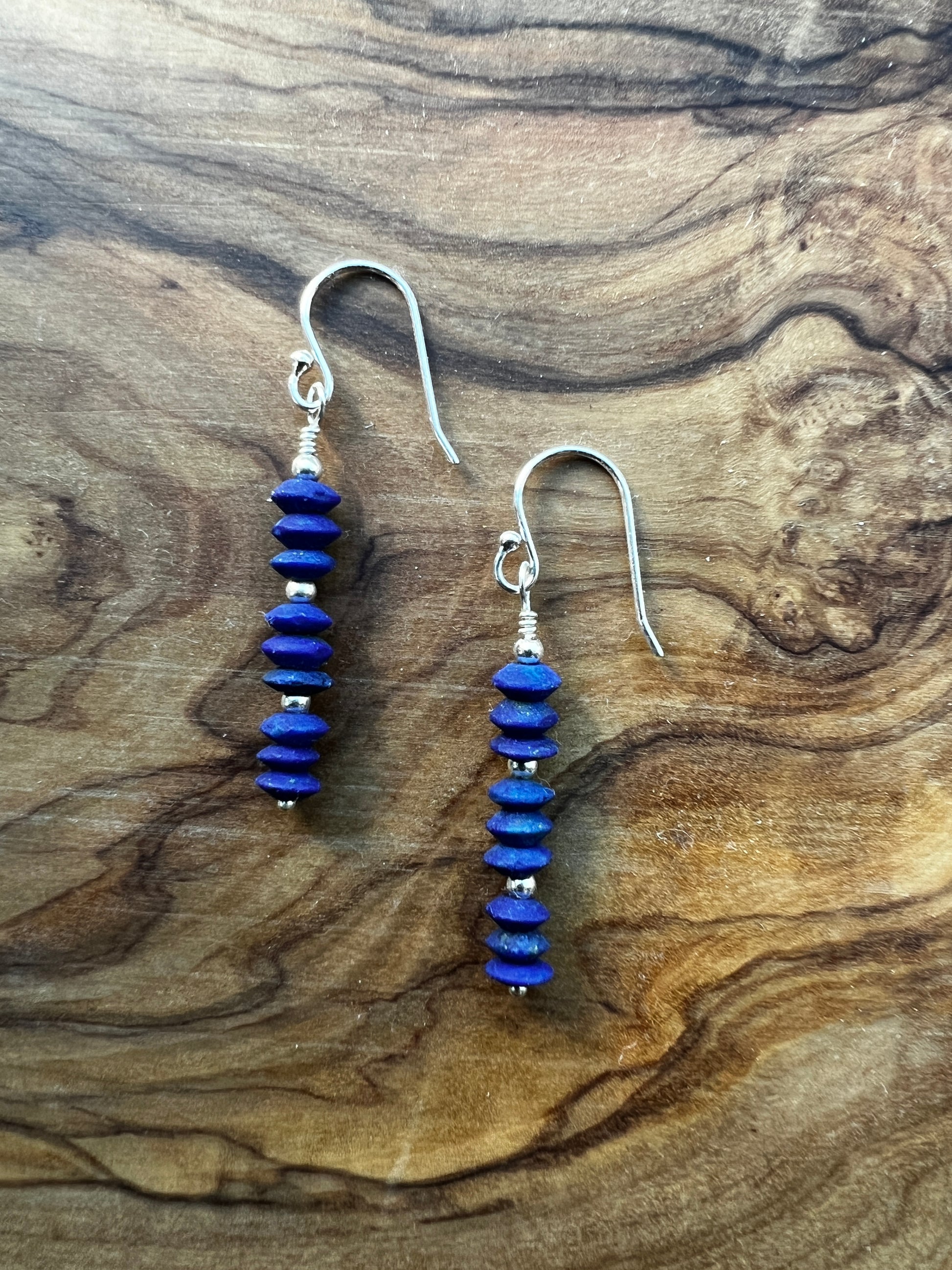 Blue Lapis lazuli gemstone with sterling silver dangle earring