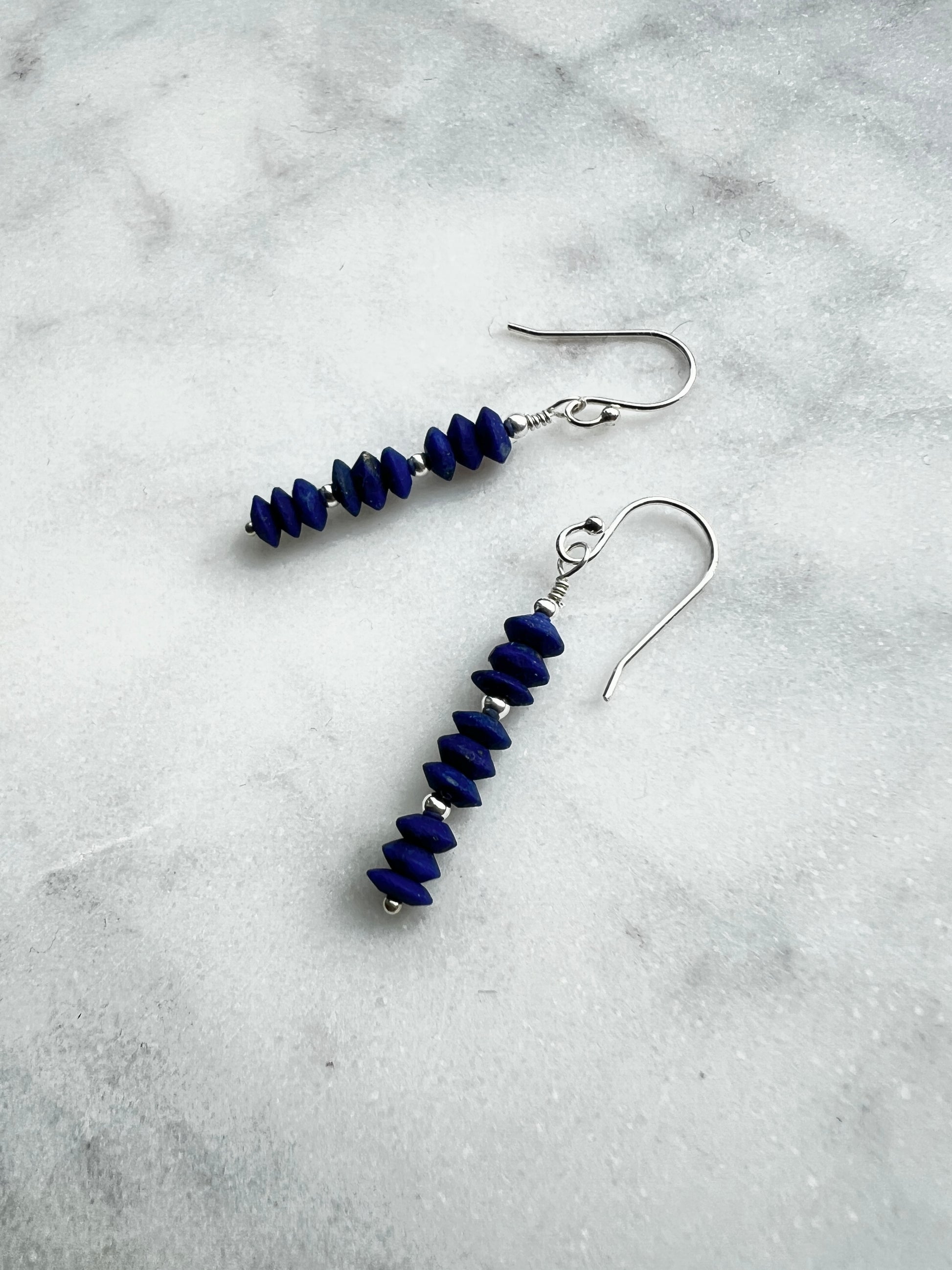 Blue Lapis lazuli gemstone with sterling silver dangle earring