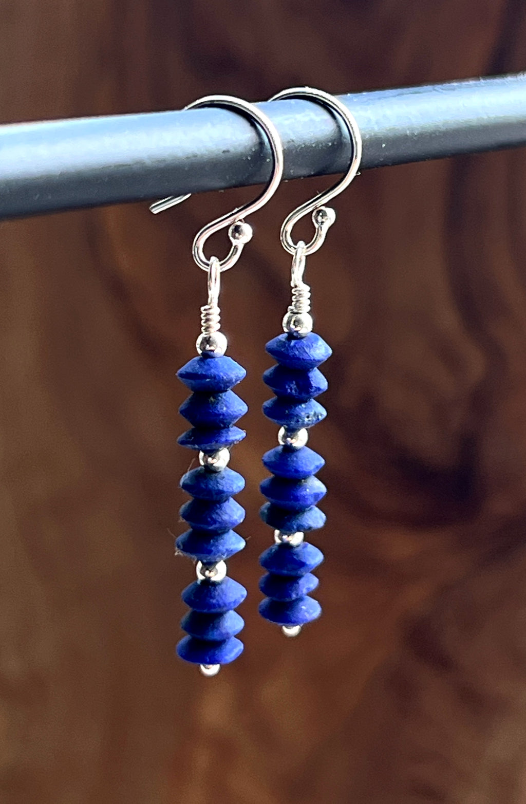 Blue Lapis lazuli gemstone with sterling silver dangle earring
