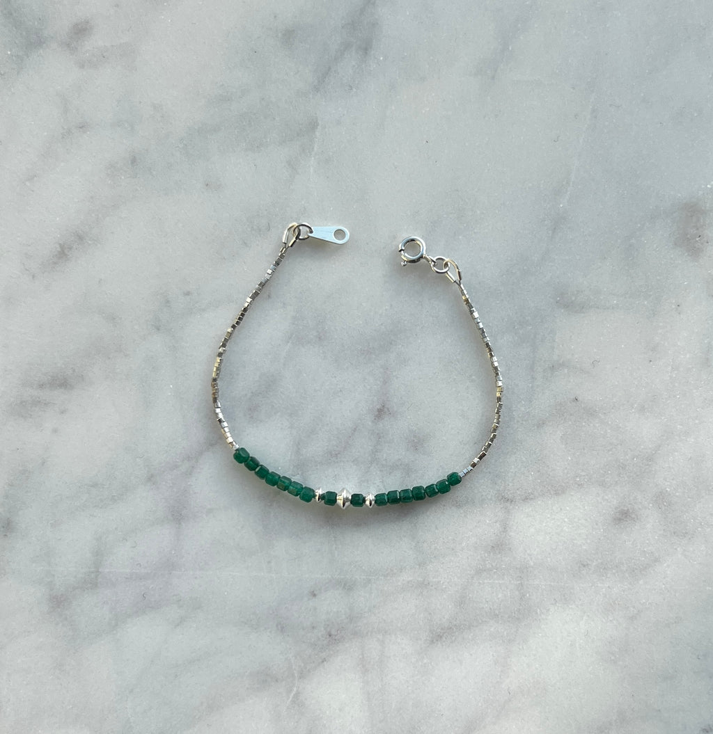 Sterling and fine silver with green strawberry quartz gemstone bracelet