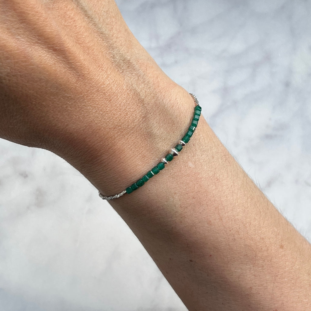 Sterling and fine silver with green strawberry quartz gemstone bracelet