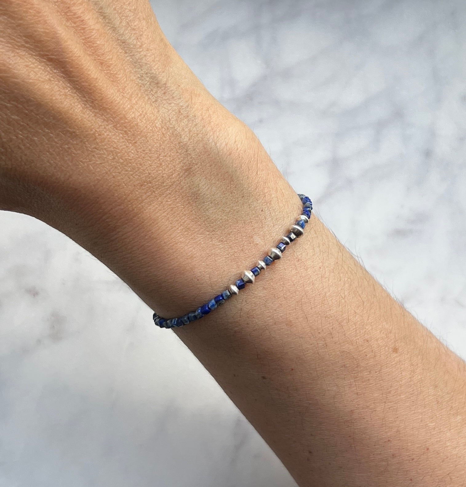 Lapis lazuli gemstone with sterling and fine silver bracelet