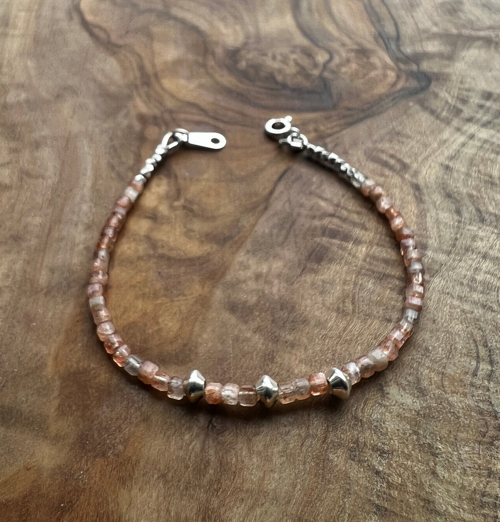 Sunstone gemstone with sterling and fine silver bracelet