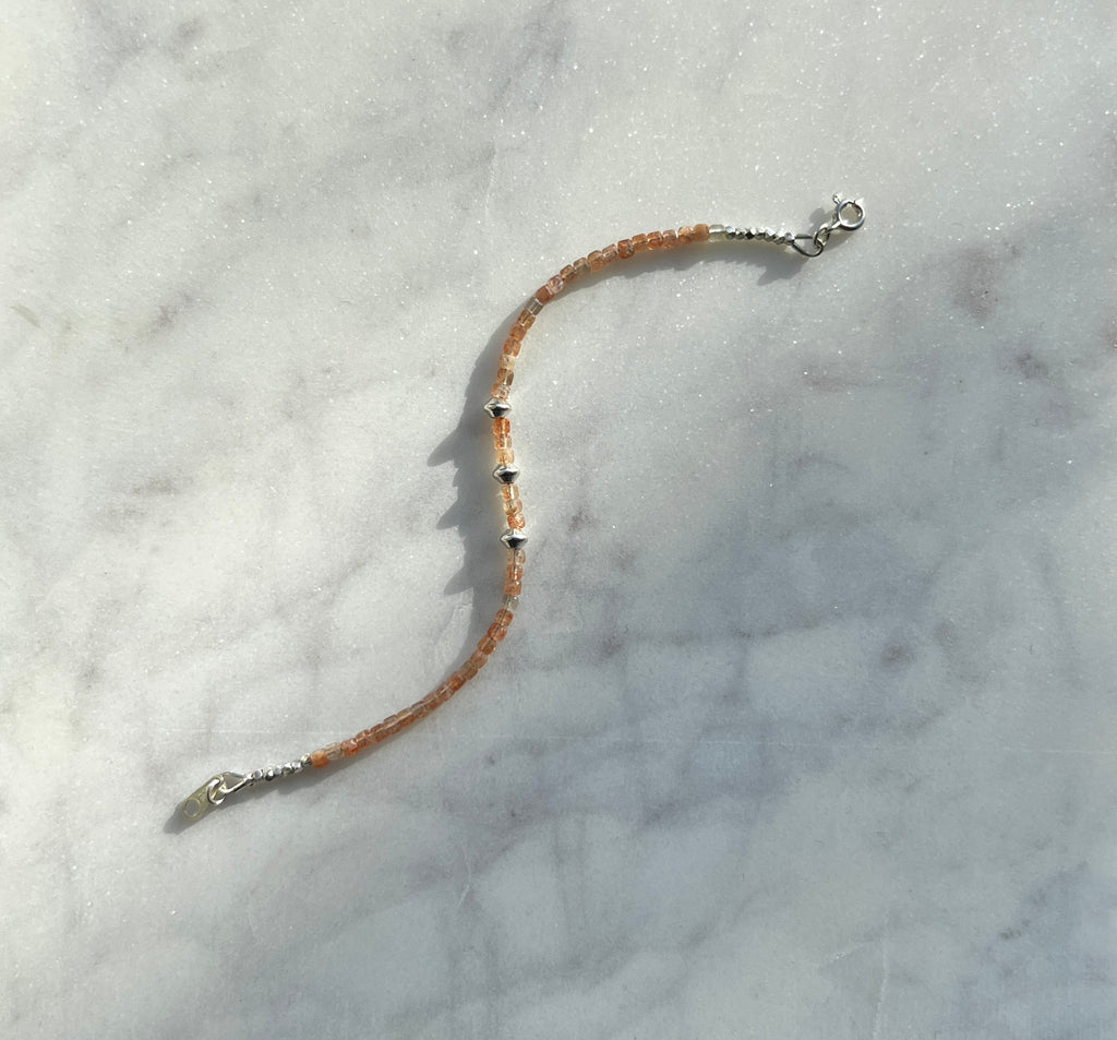 Sunstone gemstone with sterling and fine silver bracelet