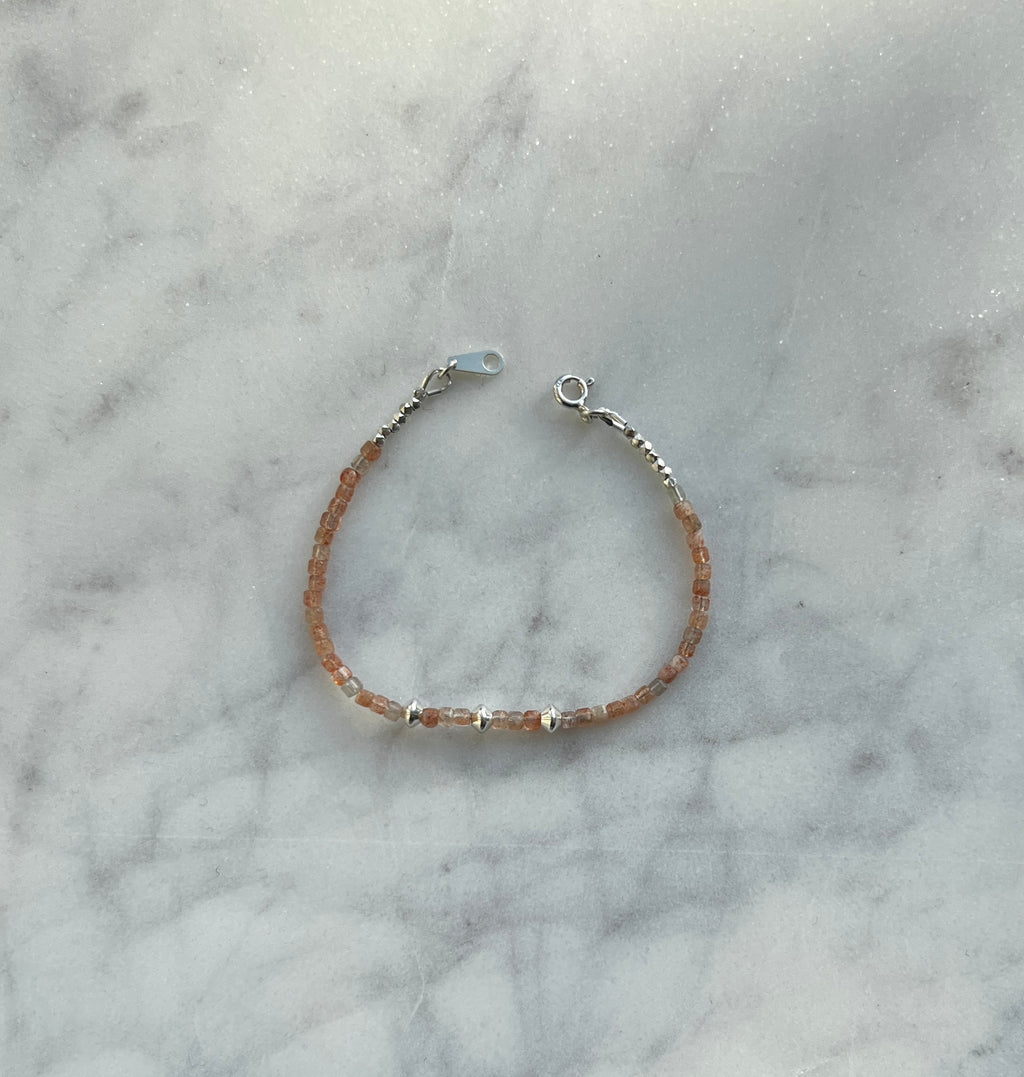 Sunstone gemstone with sterling and fine silver bracelet