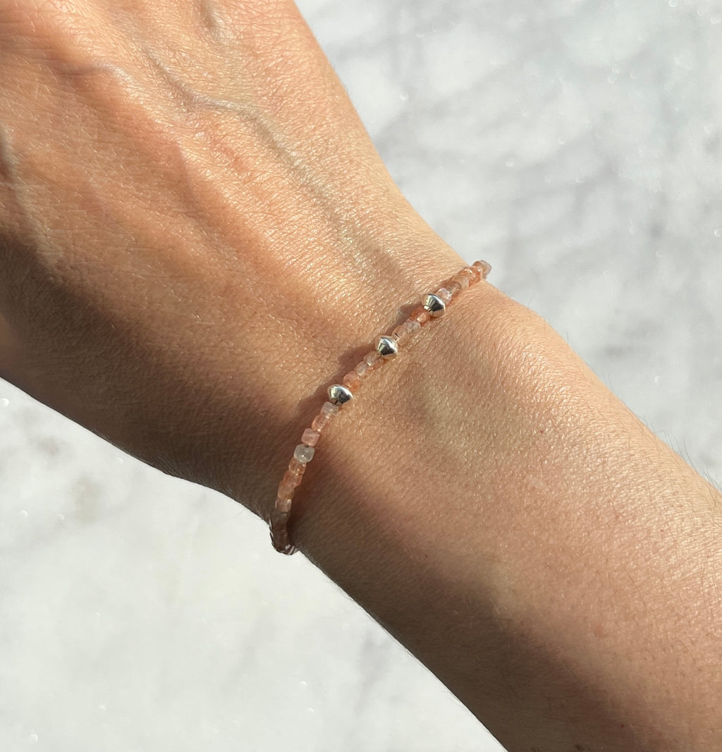 Sunstone gemstone with sterling and fine silver bracelet