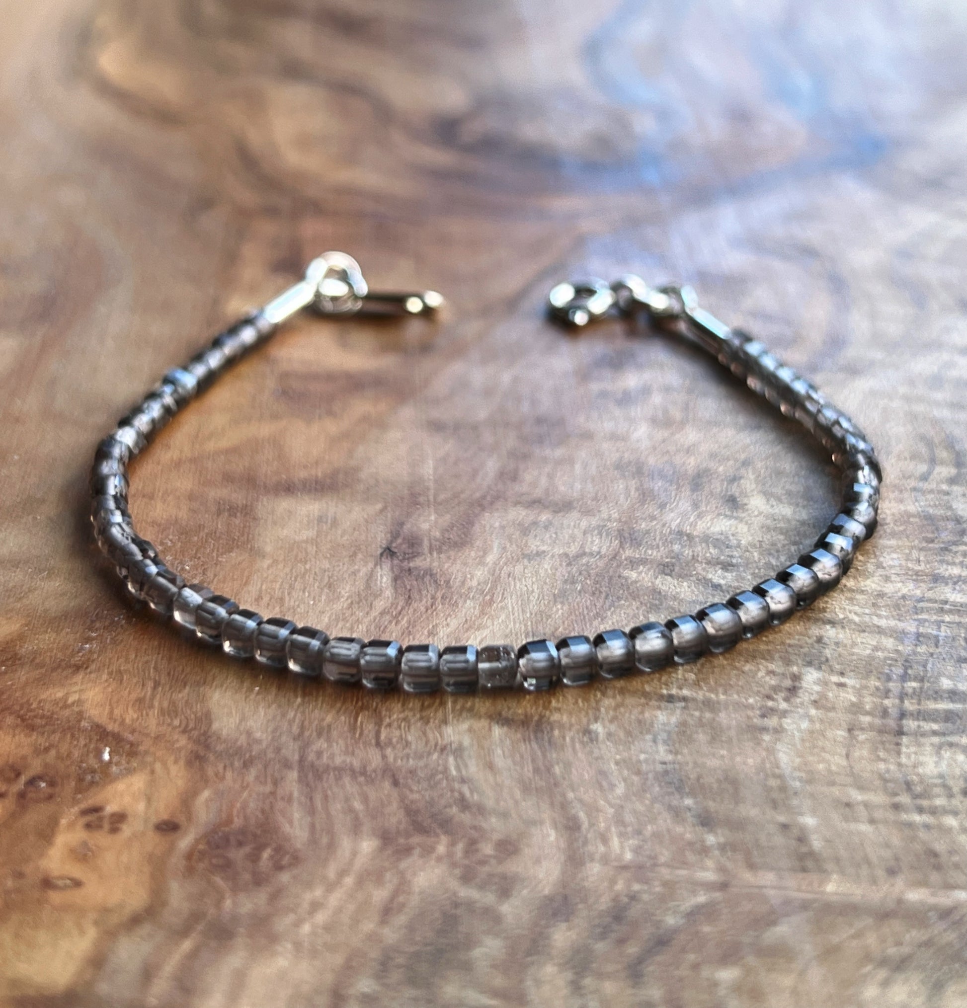 Chocolate obsidian gemstone with sterling silver bracelet