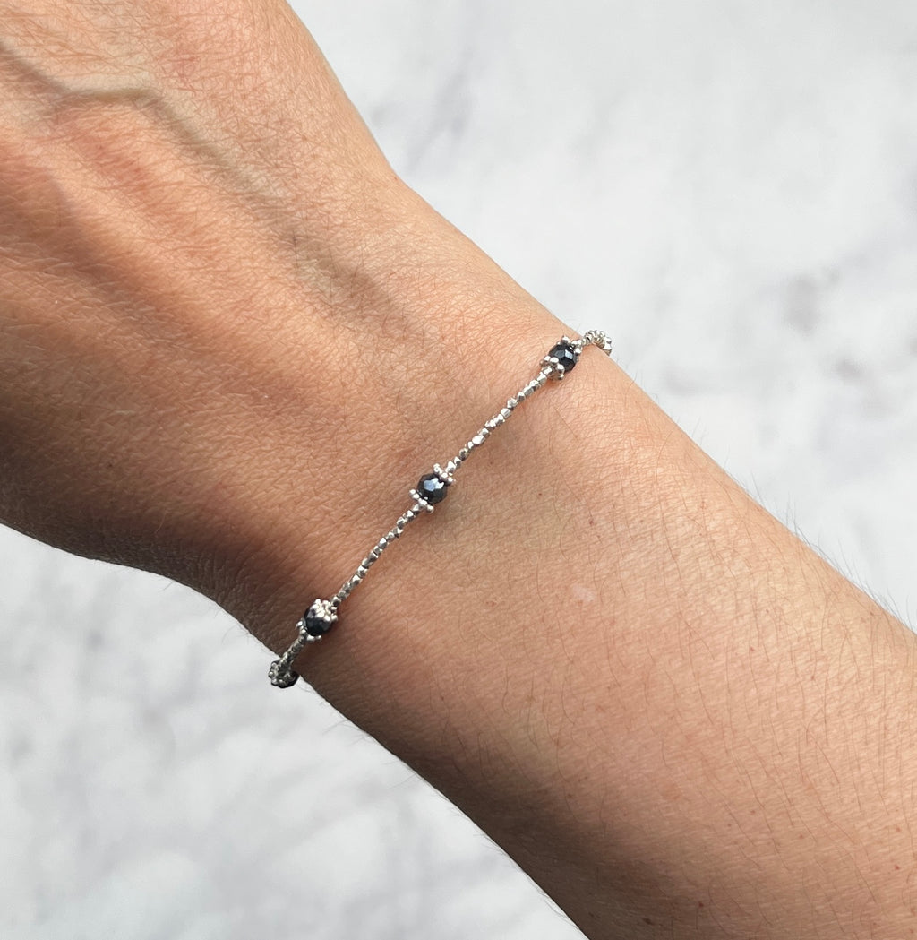 Sterling and fine silver with black spinel gemstone bracelet