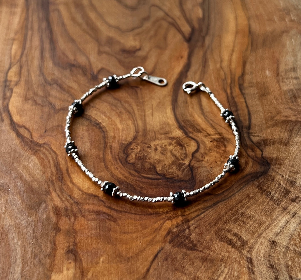 Sterling and fine silver with black spinel gemstone bracelet