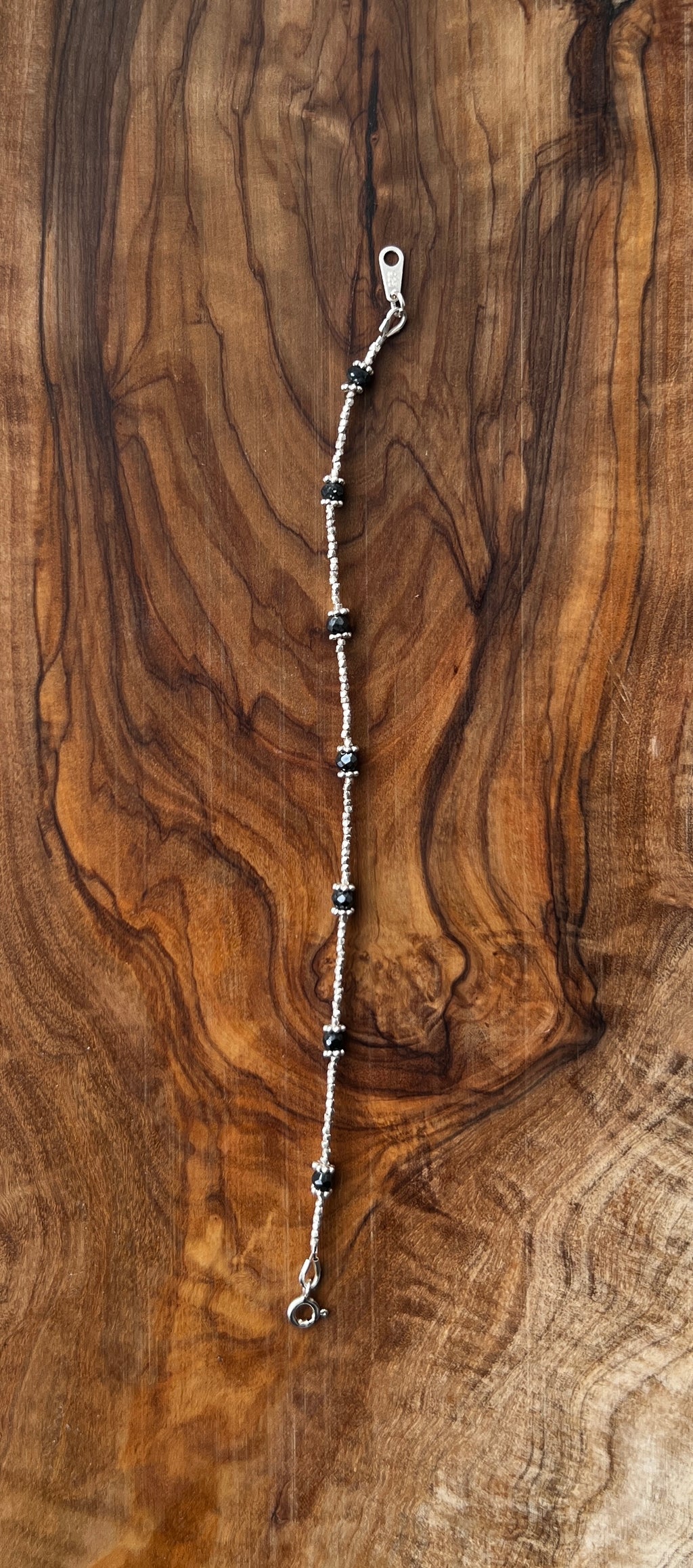Sterling and fine silver with black spinel gemstone bracelet