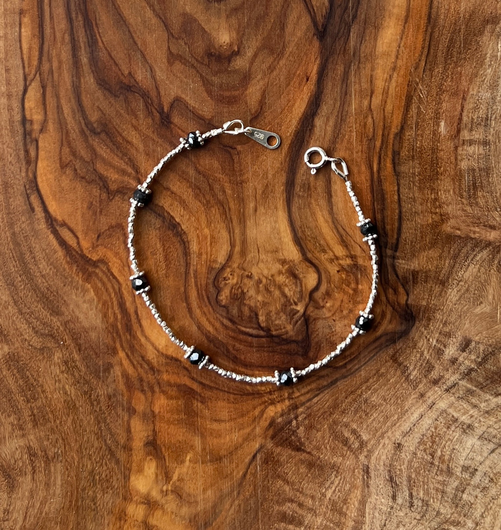 Sterling and fine silver with black spinel gemstone bracelet