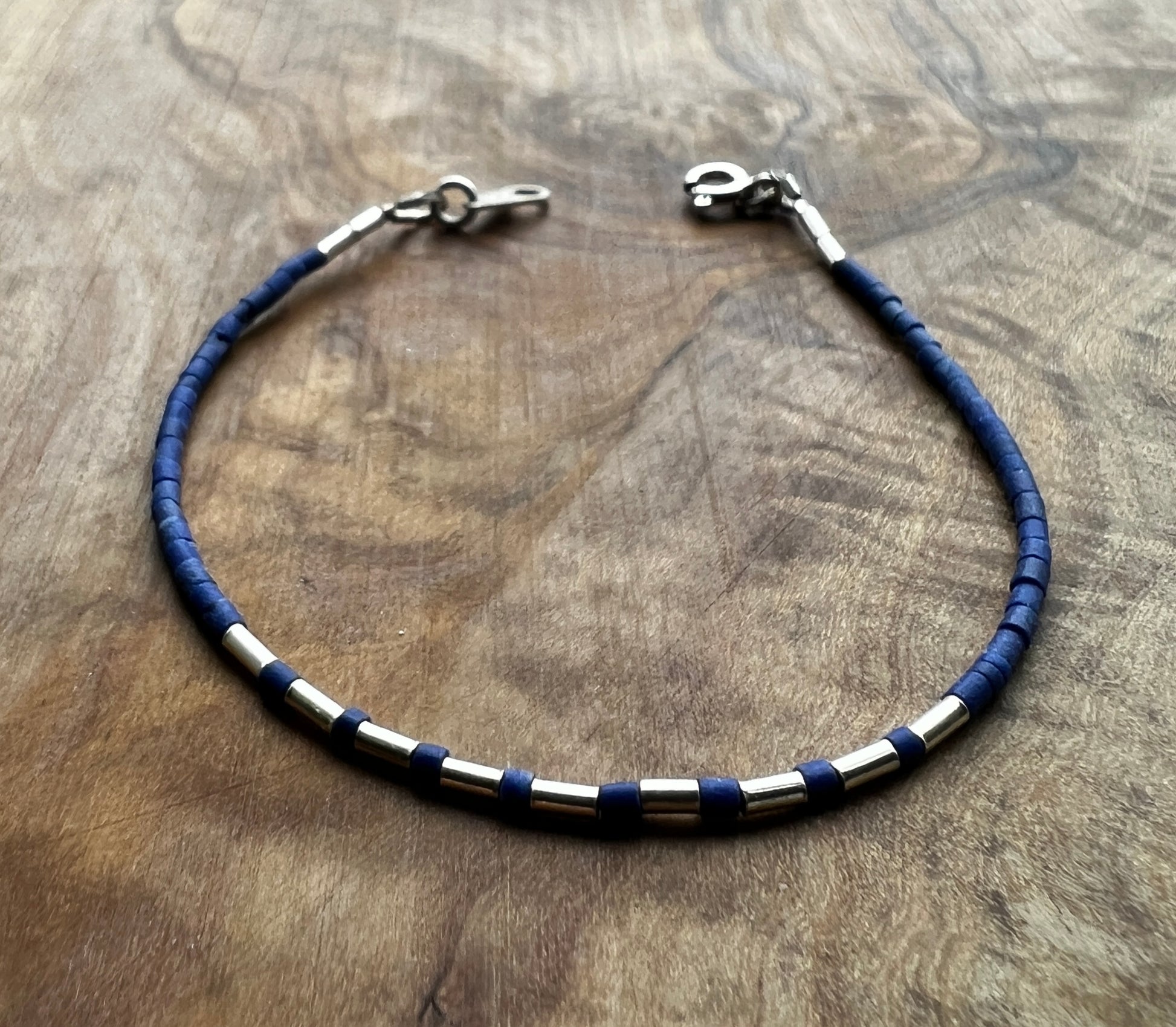 Sterling silver with blue Afghan beads