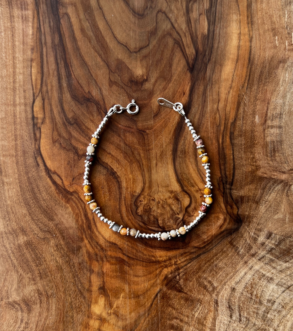 Sterling silver with crazy lace agate gemstone bracelet