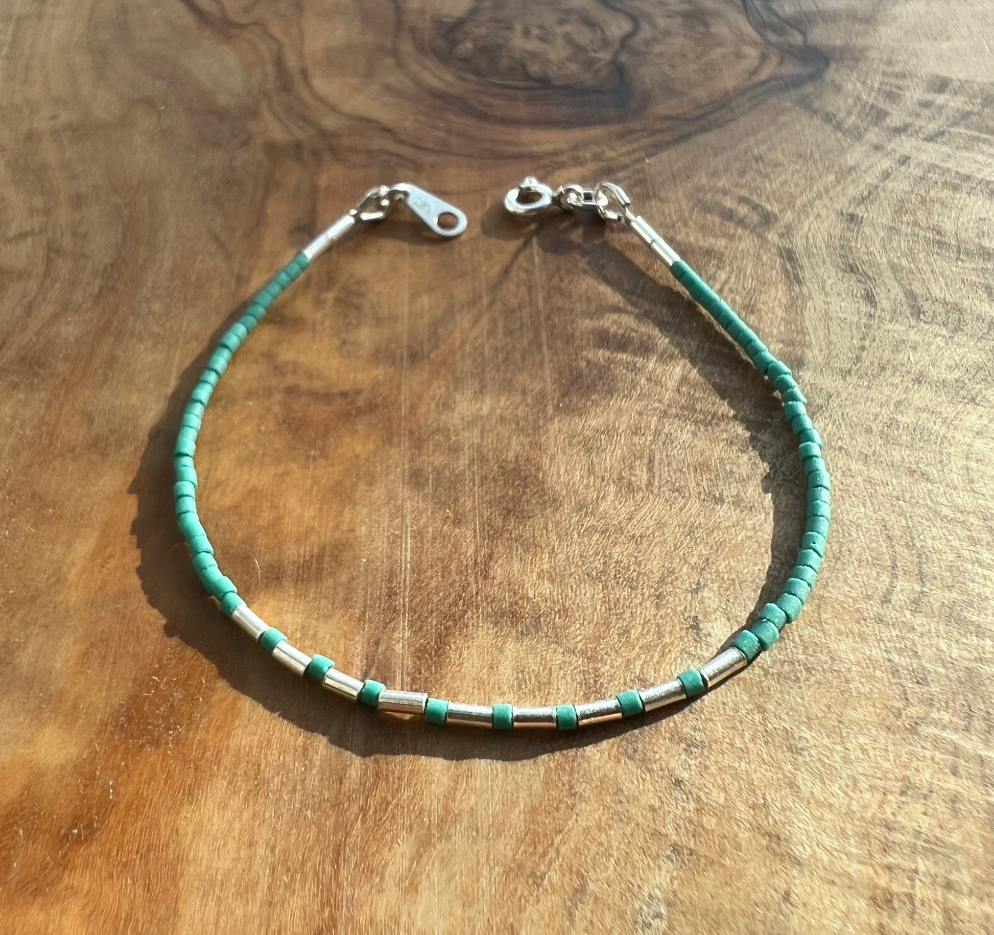 Sterling silver with dark turquoise Afghan beads