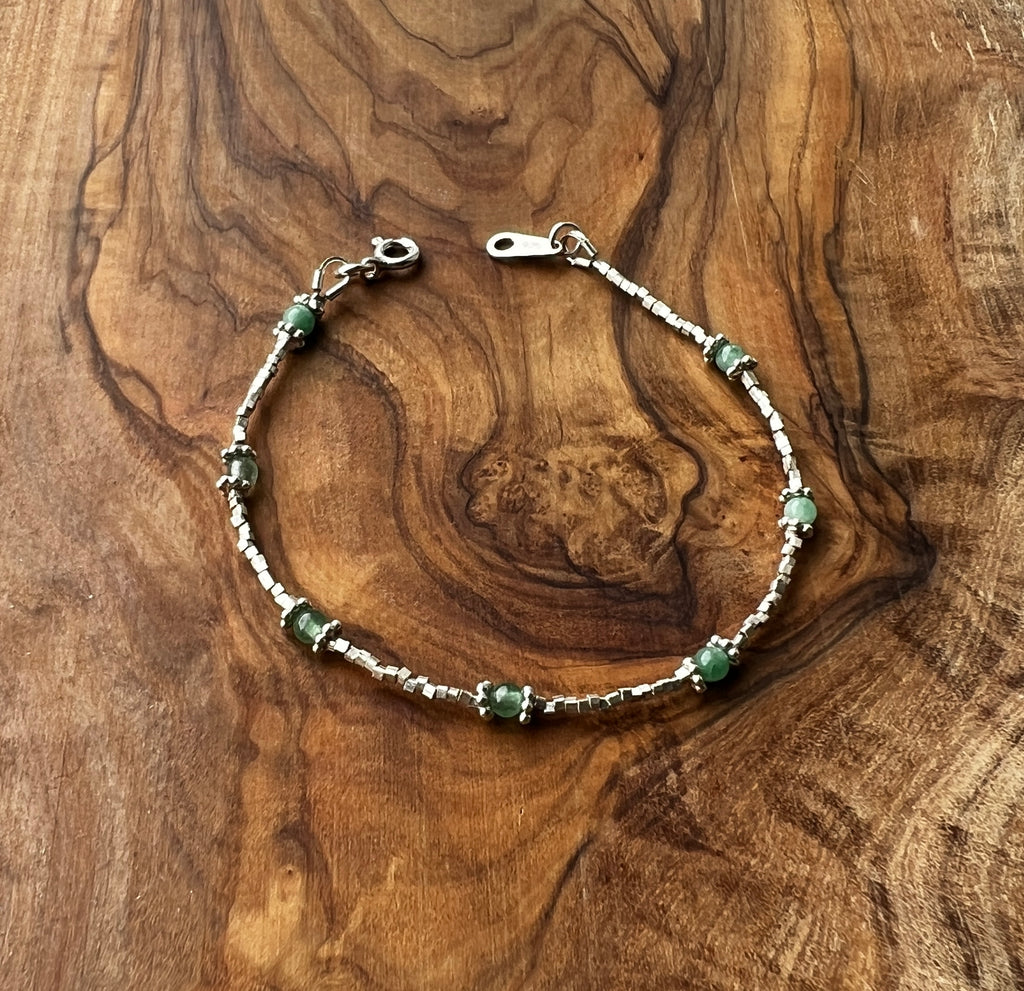 Sterling and fine silver with green quartz gemstone bracelet