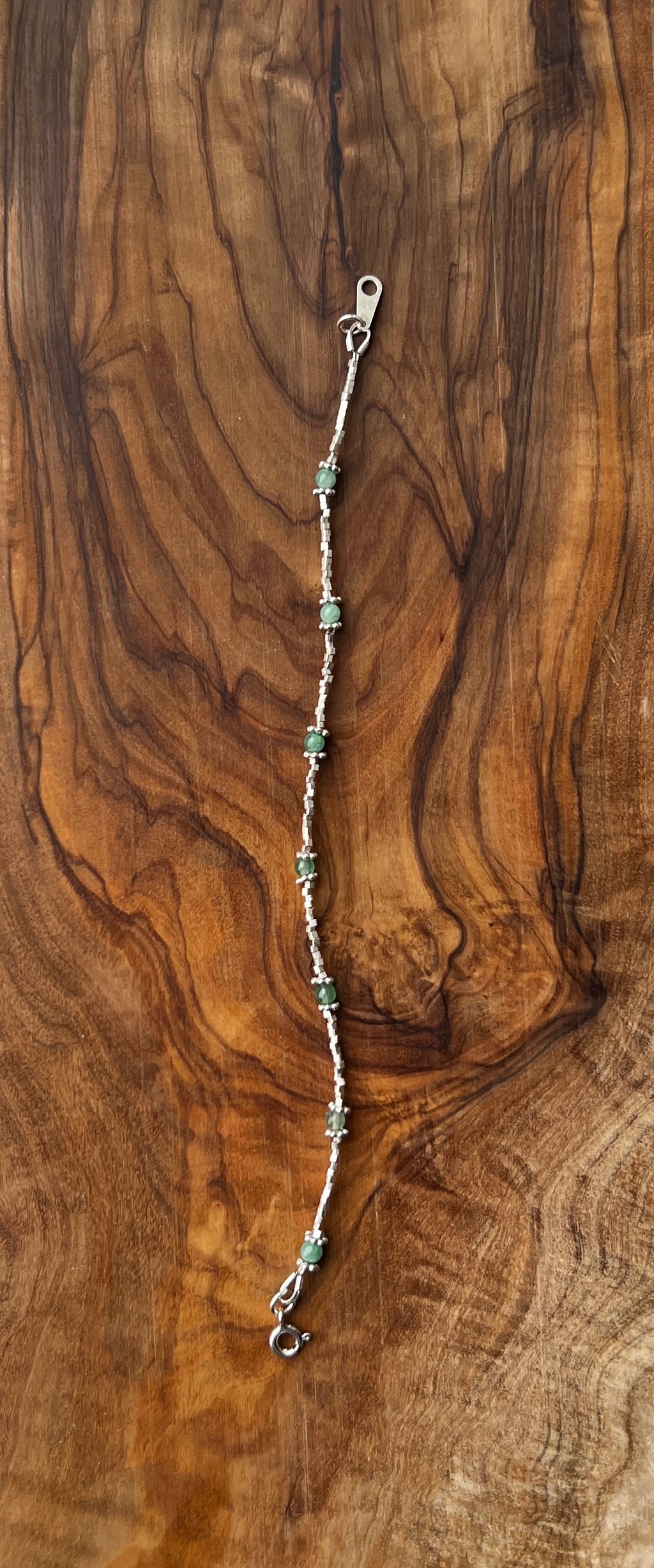 Sterling and fine silver with green quartz gemstone bracelet