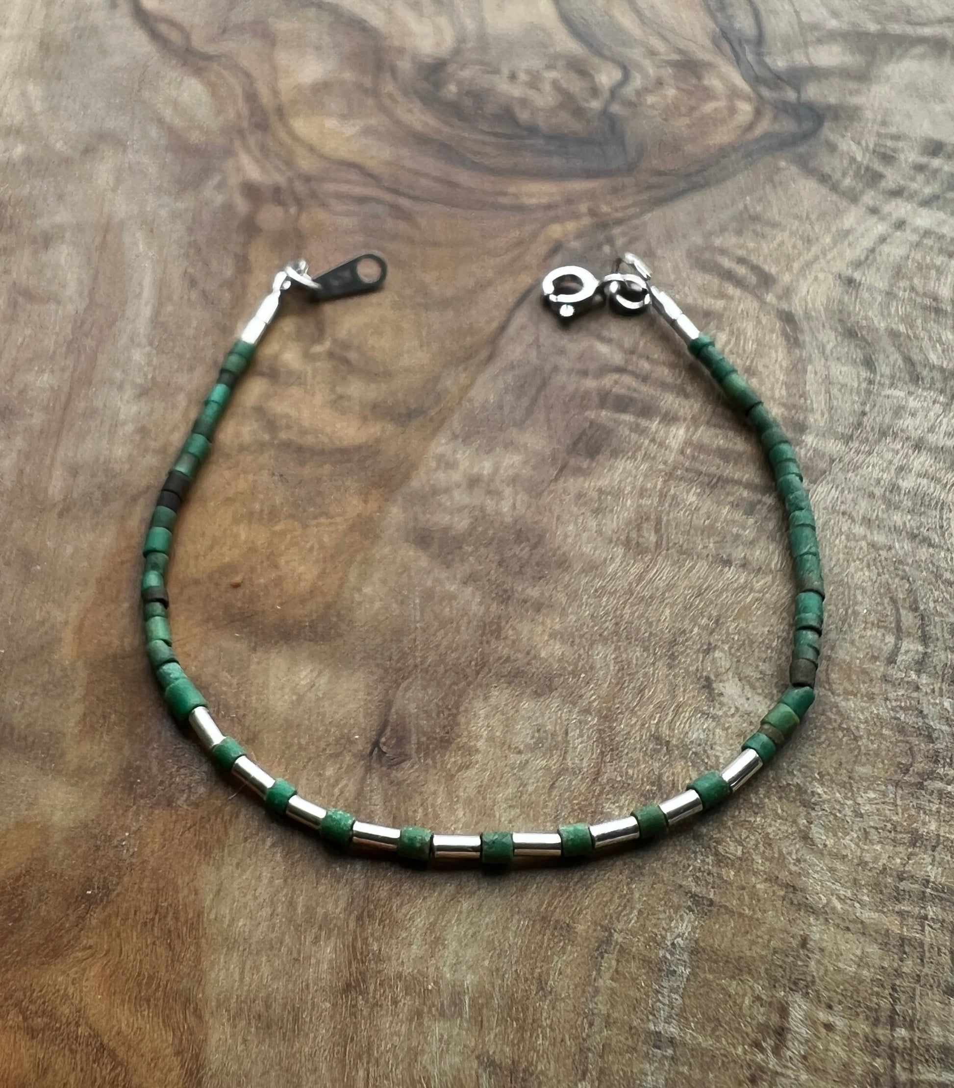Sterling silver with green turquoise Afghan beads