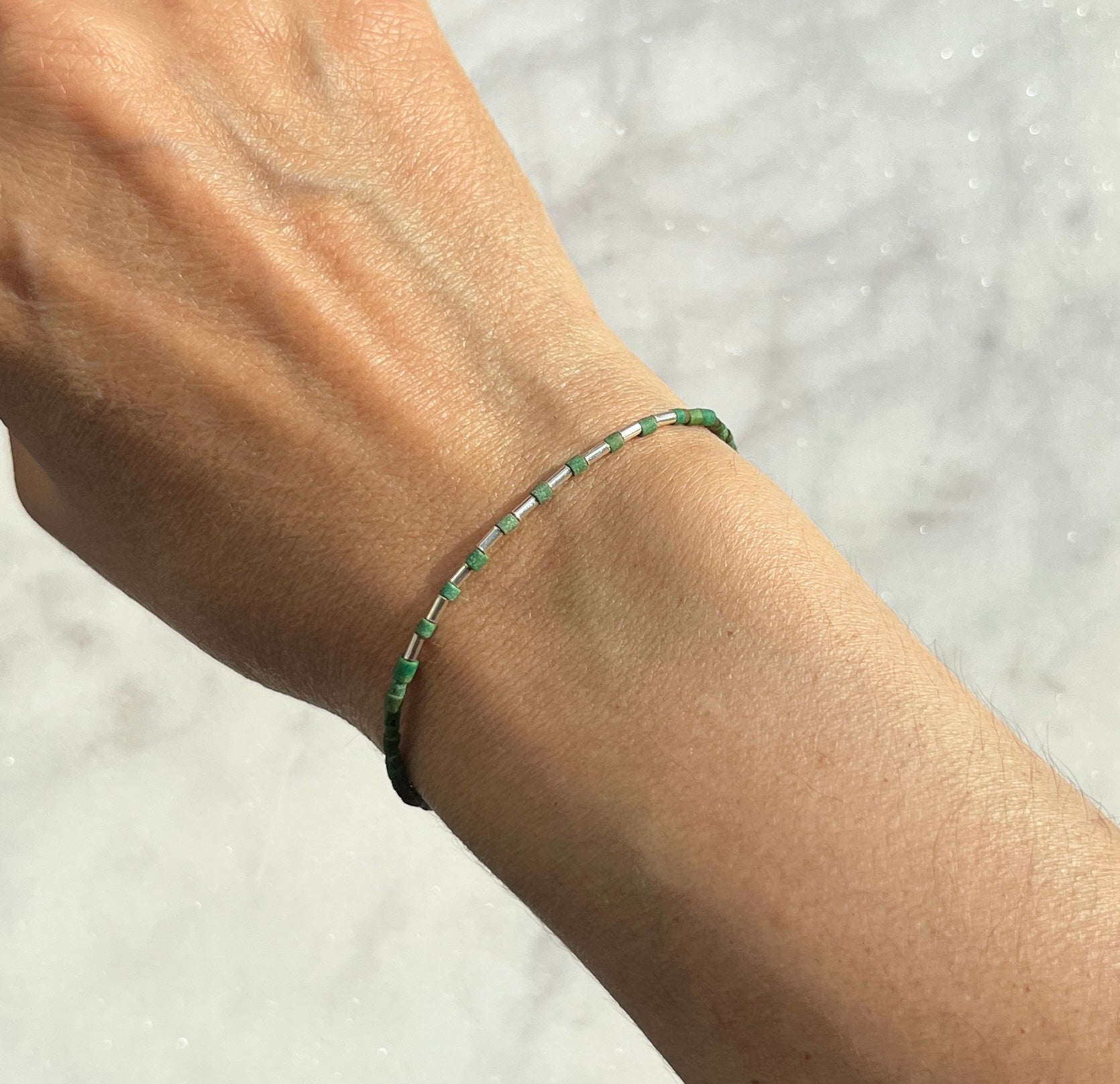 Sterling silver with green turquoise Afghan beads