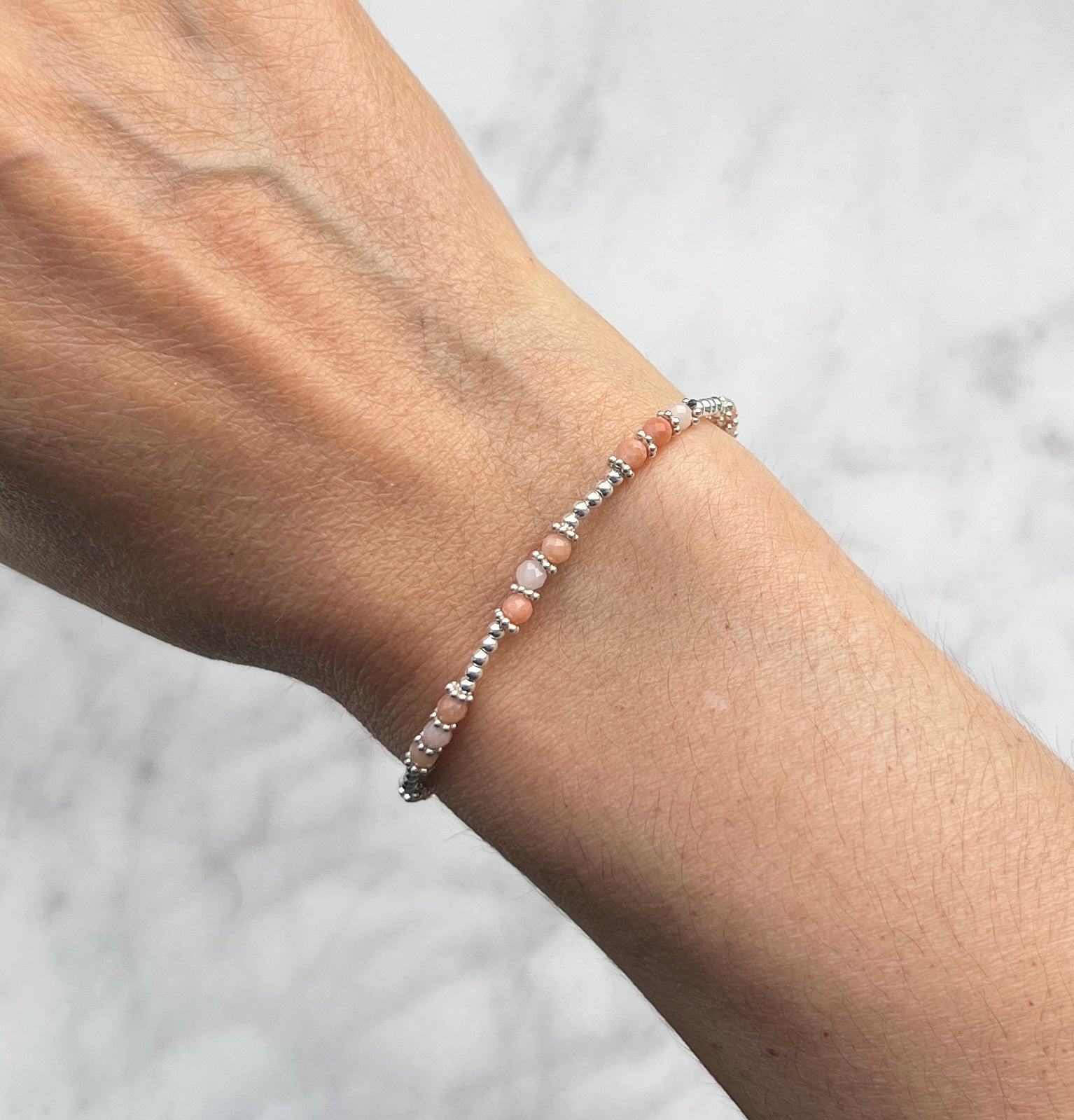 Sterling silver with multi-toned pink aventurine bracelet