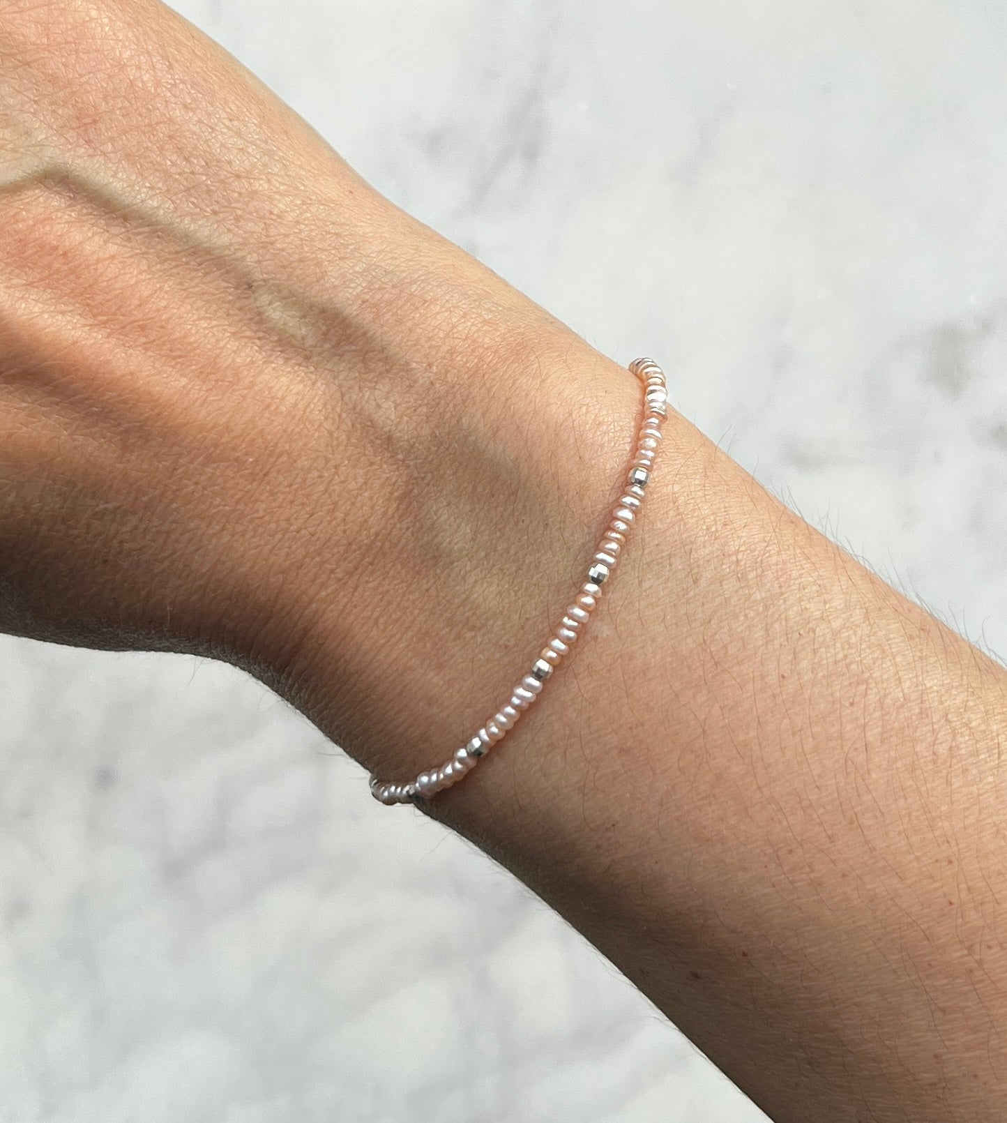 Sterling silver and pink freshwater pearl bracelet