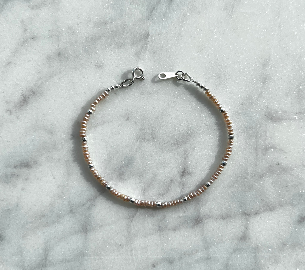 Sterling silver and pink freshwater pearl bracelet
