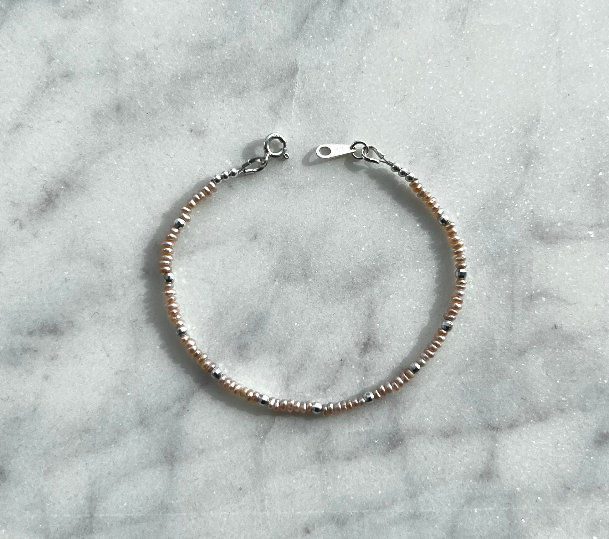 Sterling silver and pink freshwater pearl bracelet