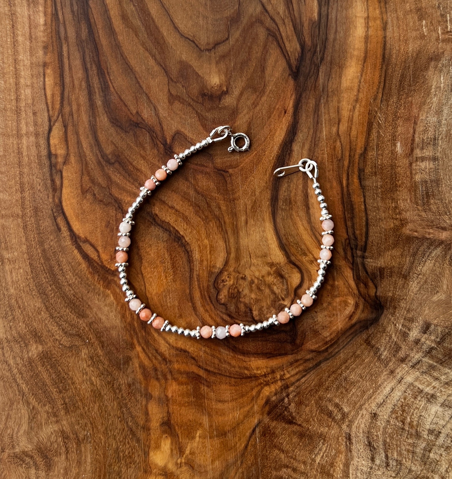 Sterling silver with multi-toned pink aventurine bracelet