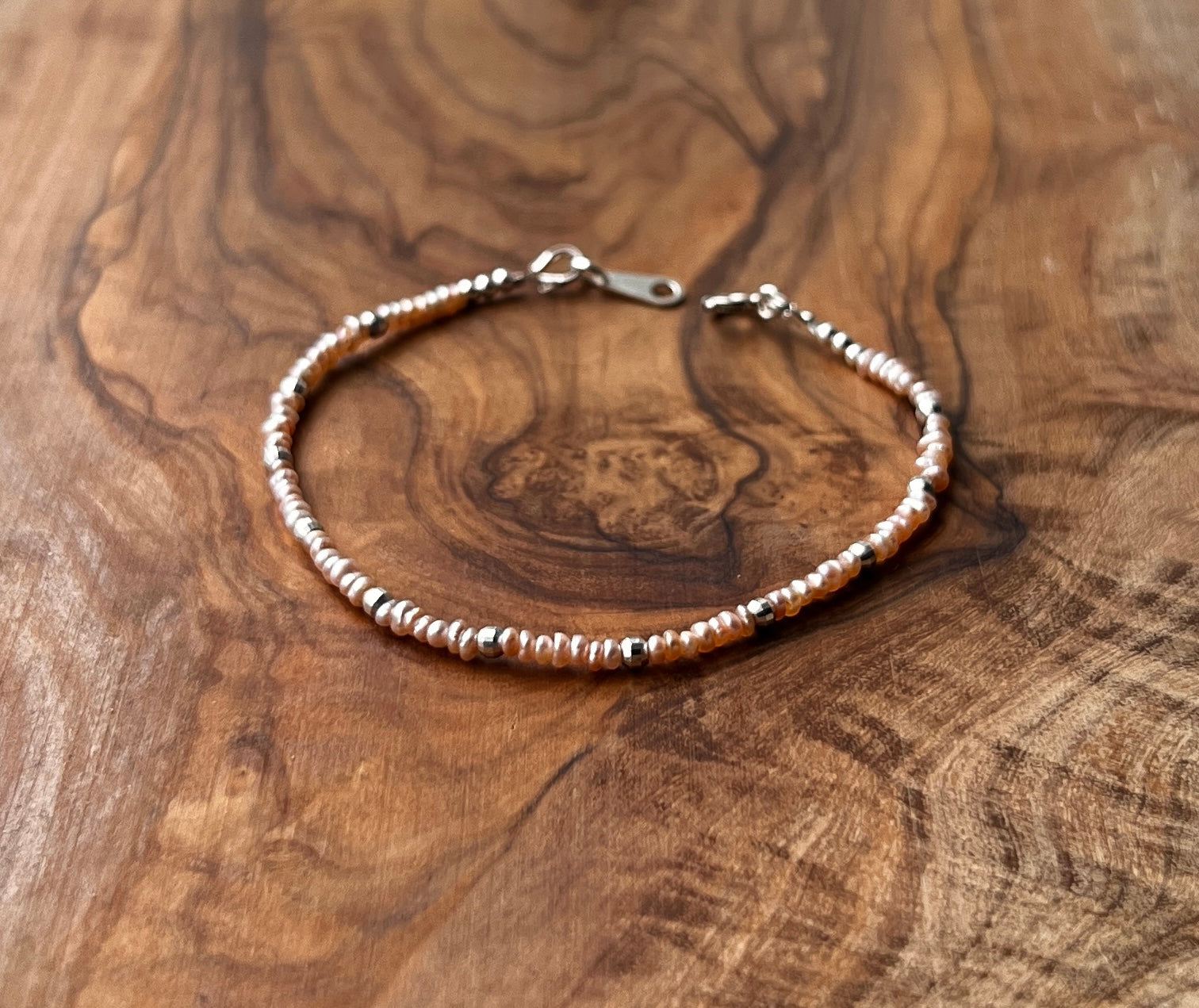 Sterling silver and pink freshwater pearl bracelet