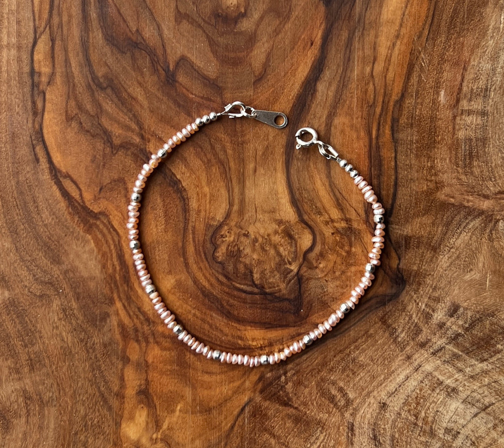 Sterling silver and pink freshwater pearl bracelet