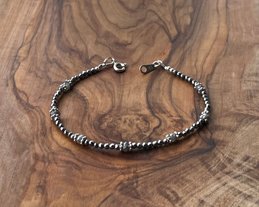 Sterling silver, pyrite and labradorite gemstone bracelet