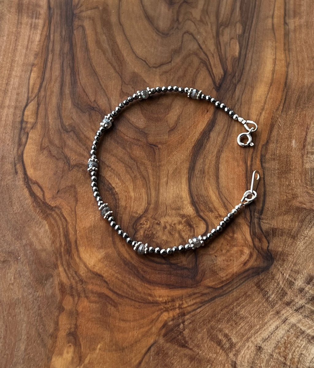 Sterling silver, pyrite and labradorite gemstone bracelet