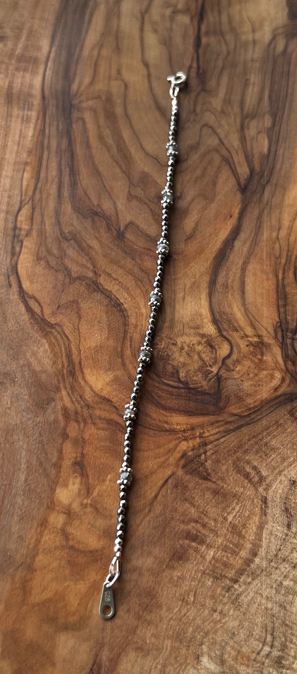 Sterling silver, pyrite and labradorite gemstone bracelet