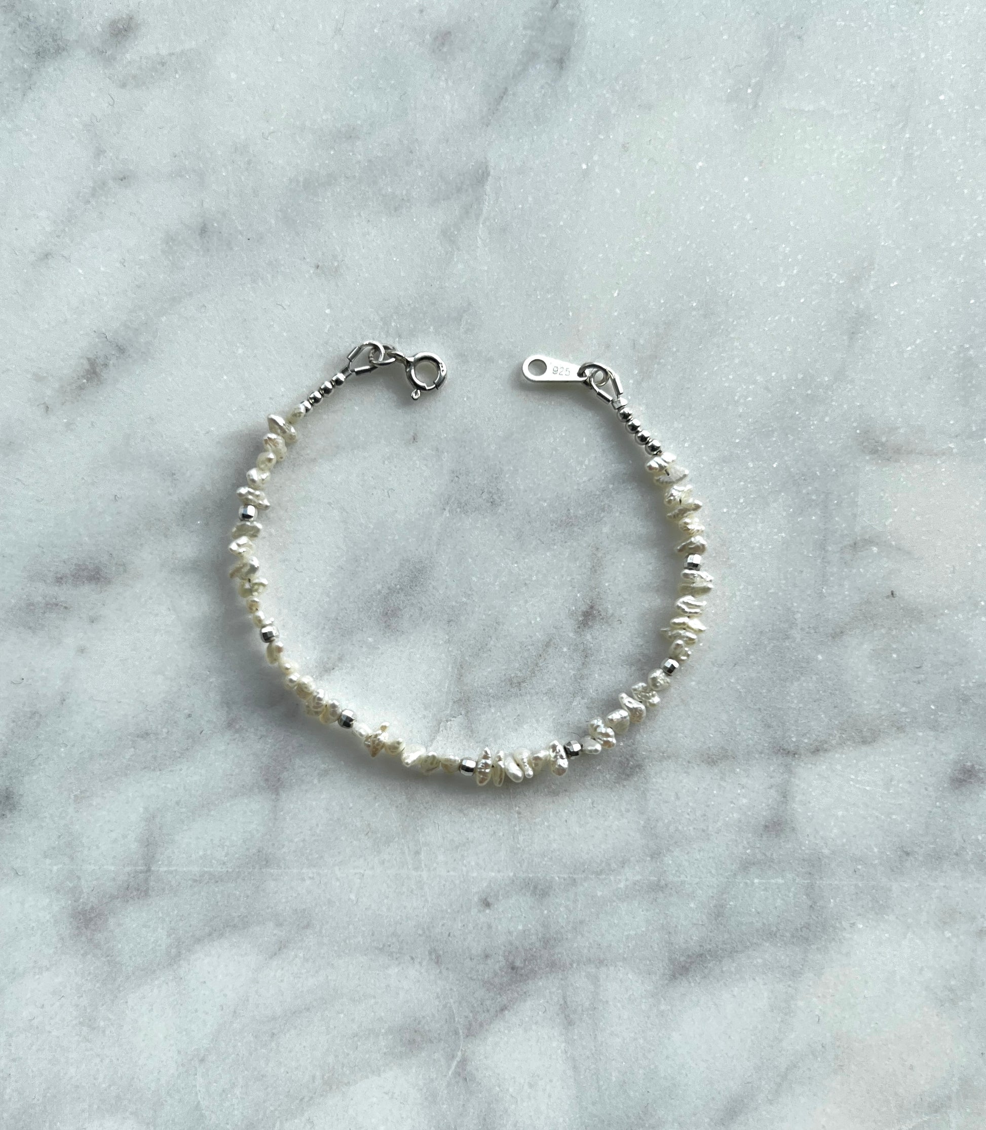 Sterling silver and white freshwater pearl bracelet