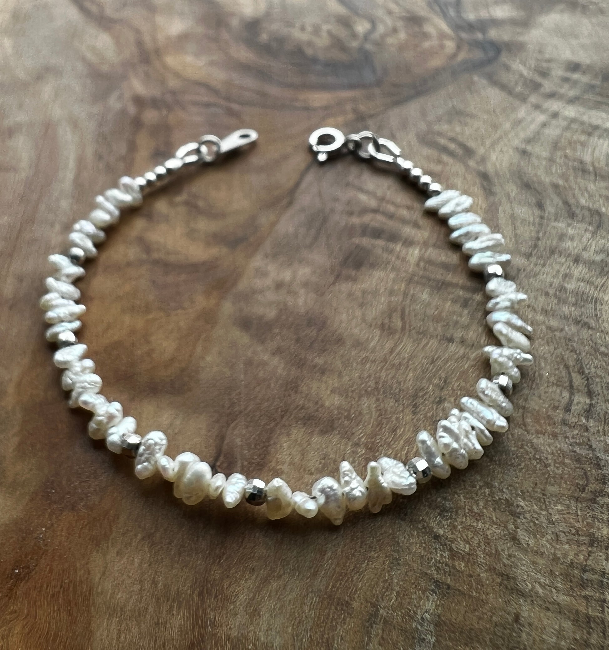 Sterling silver and white freshwater pearl bracelet
