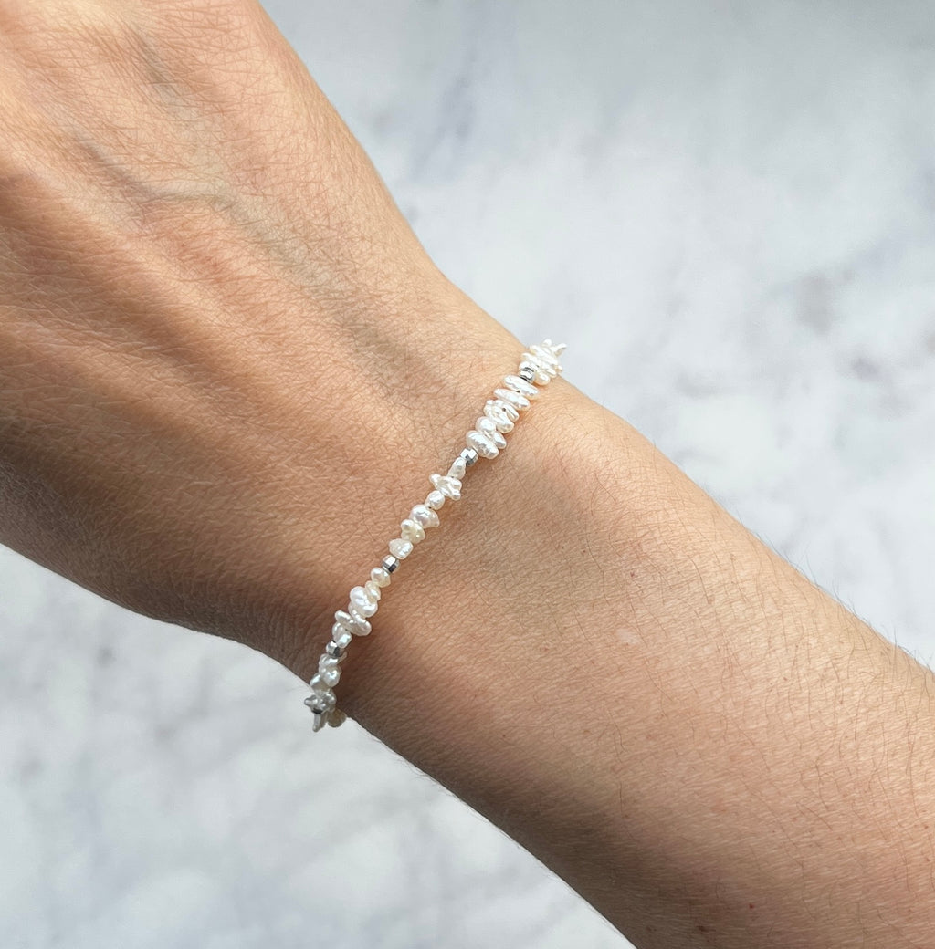 Sterling silver and white freshwater pearl bracelet