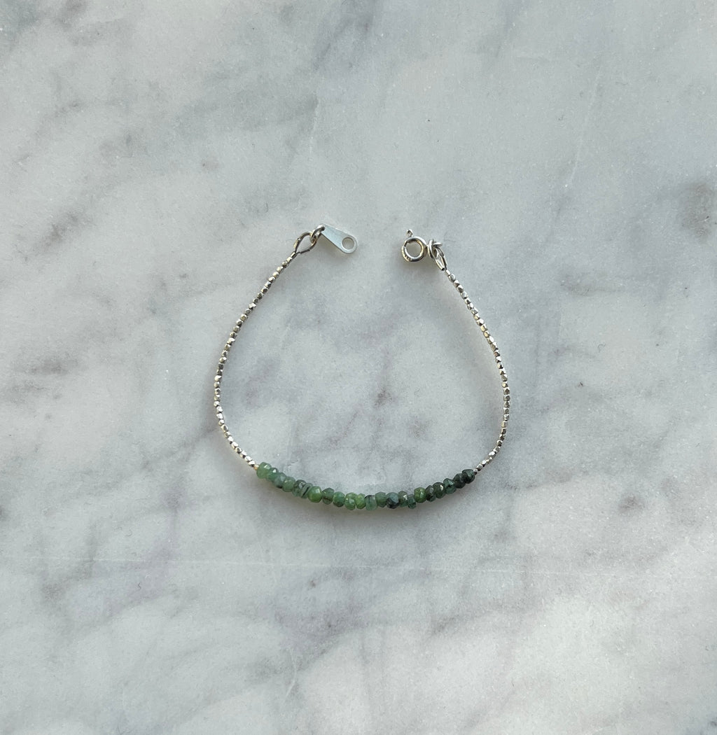 Sterling and fine silver with emerald gemstone beads