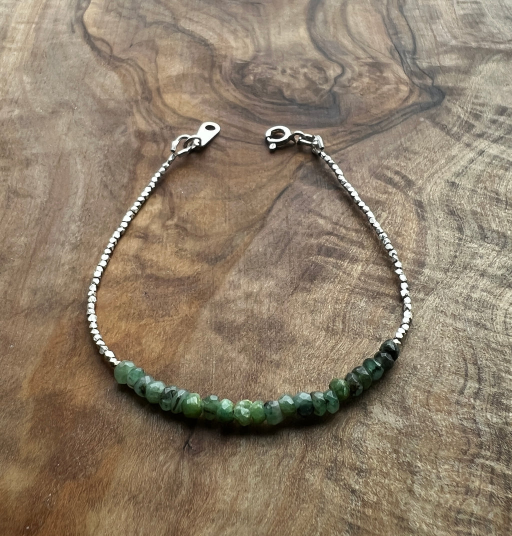 Sterling and fine silver with emerald gemstone beads