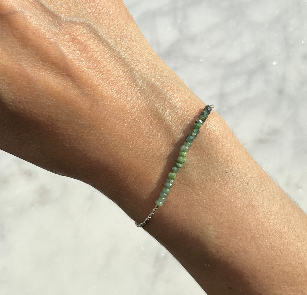 Sterling and fine silver with emerald gemstone beads