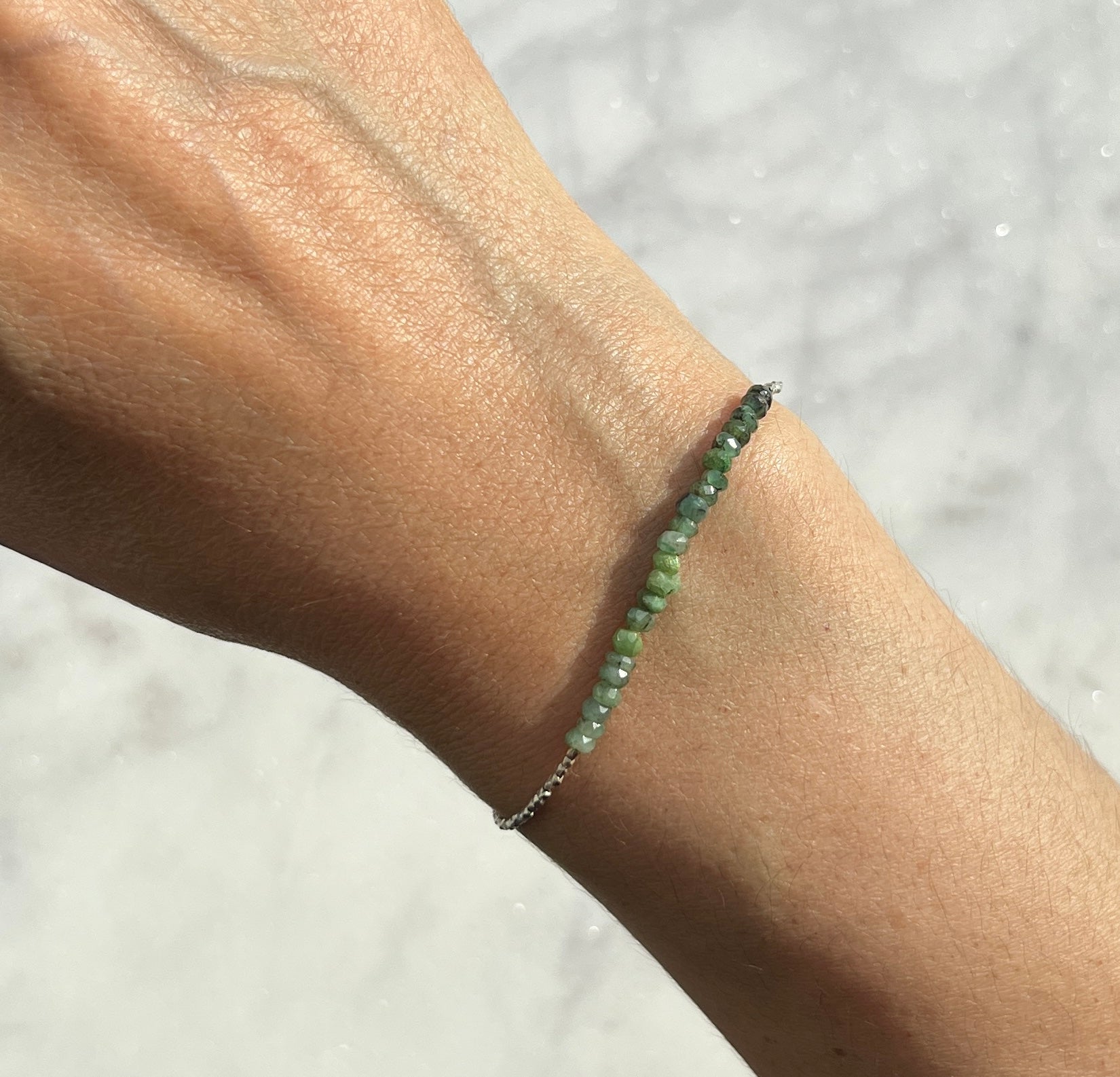Sterling and fine silver with emerald gemstone beads