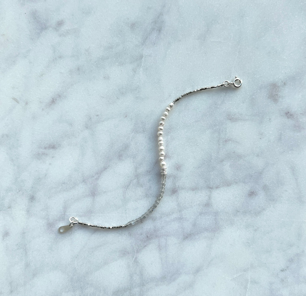 Sterling and fine silver, white freshwater pearl and labradorite gemstone bracelet